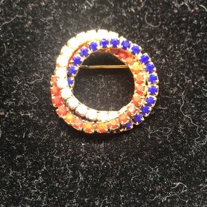 Patriotic vintage rhinestone brooch